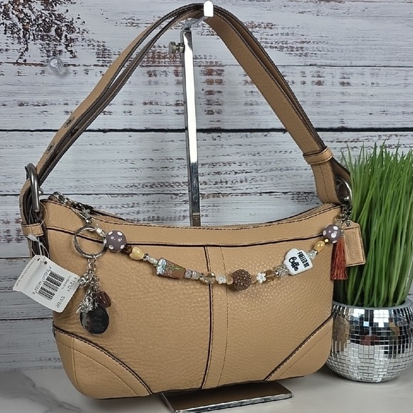 COACH F12321 MADISON BAG TAN BROWN BAMBOO PEBBLED DUFFLE BOHO HOBO PURSE - Picture 5 of 16